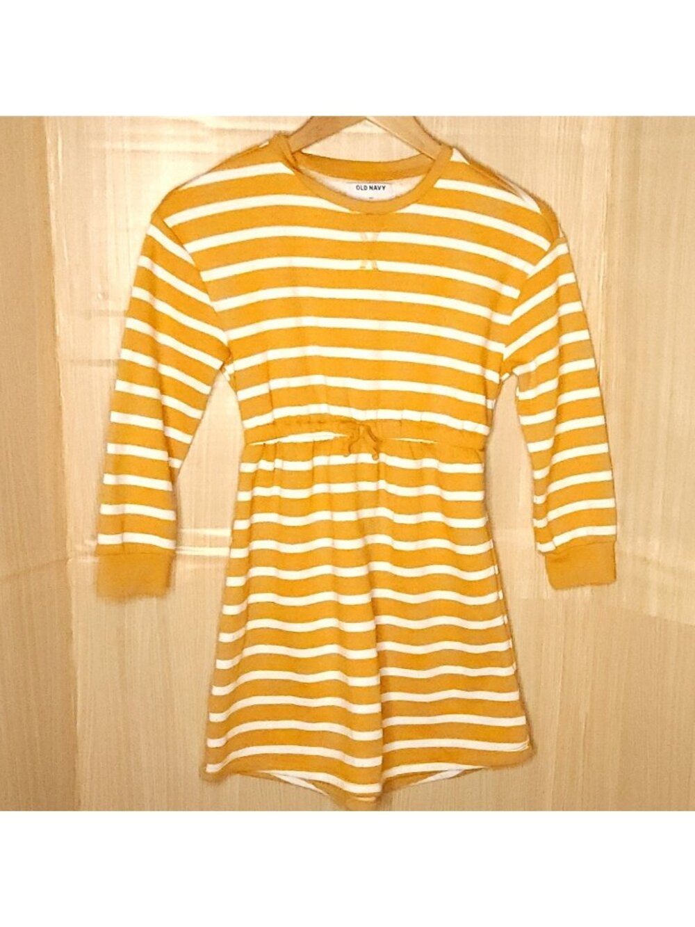 Old Navy Girls Gold White Stripe Sweatshirt Dress 8